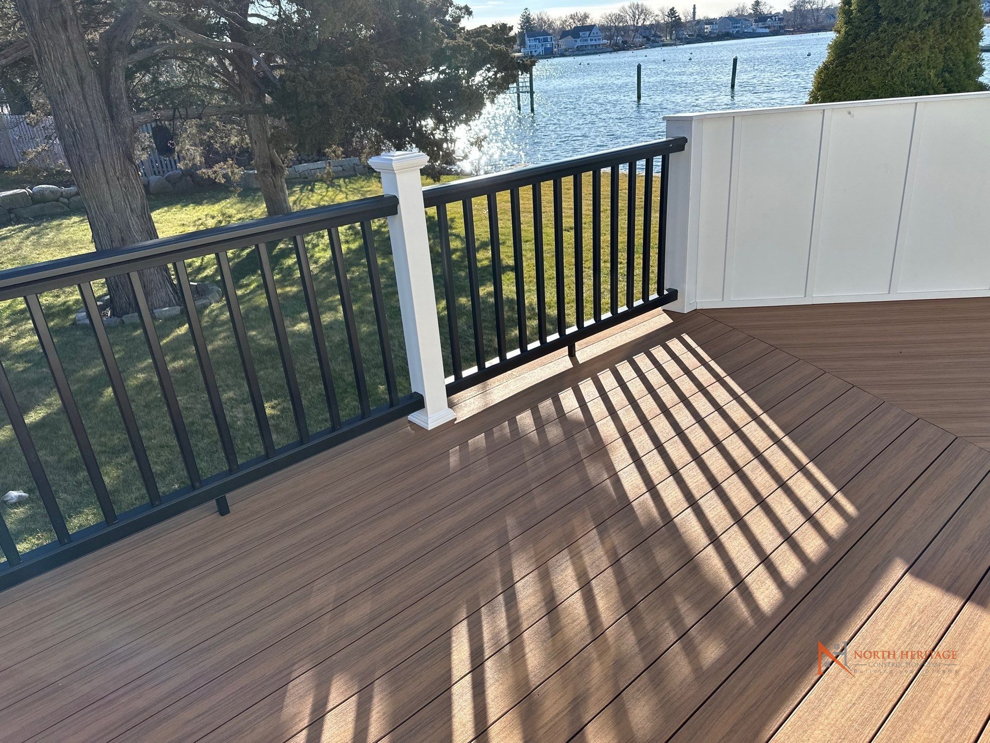 Pressure-treated deck framing and concrete footings
