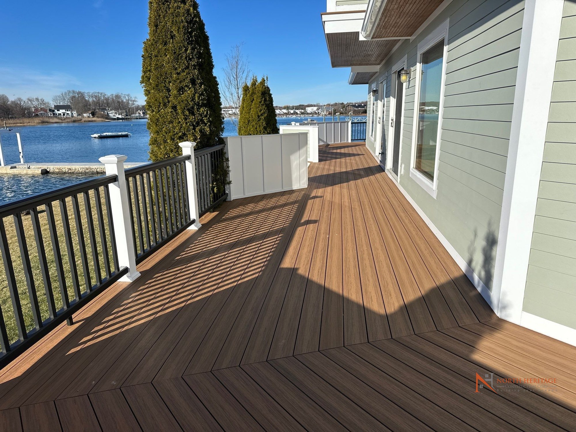 Composite decking installation in progress